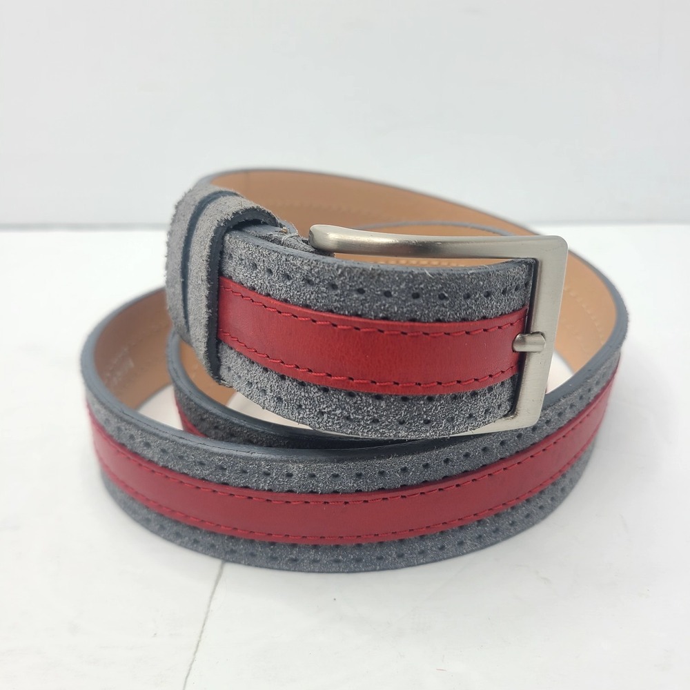 BORRELLI Napoli Men Leather Belt 46 115 Gray Red Dress Luxury Made In Italy